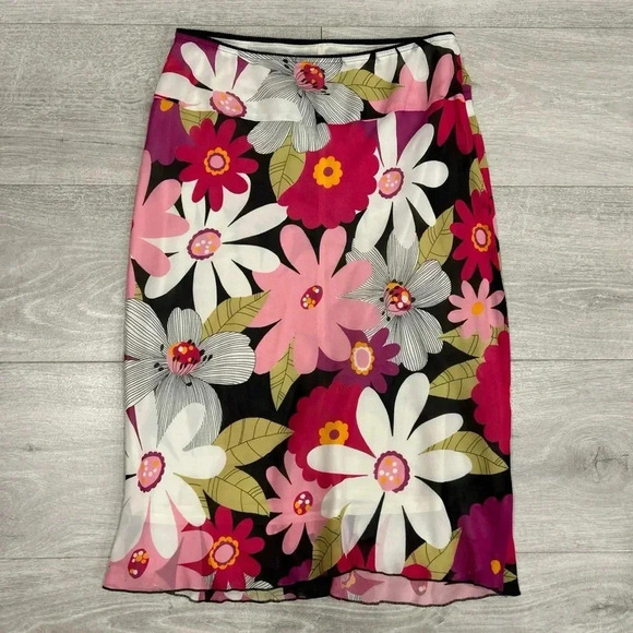 Hirsch pink and green floral midi skirt. Size 12. Has a zipper on the side. - Picture 1 of 5